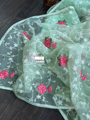 Designer Organza Floral - Pista Green Embroidered
