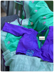 Khaddi Georgette Banarasi - Green Purple Khadhua Woven