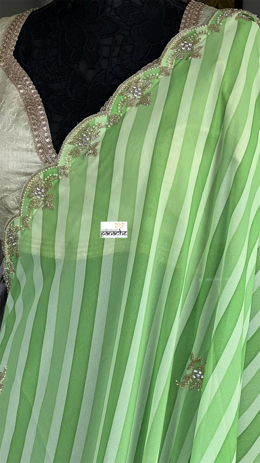 Designer Georgette - Light Green Leheriya Embroidered