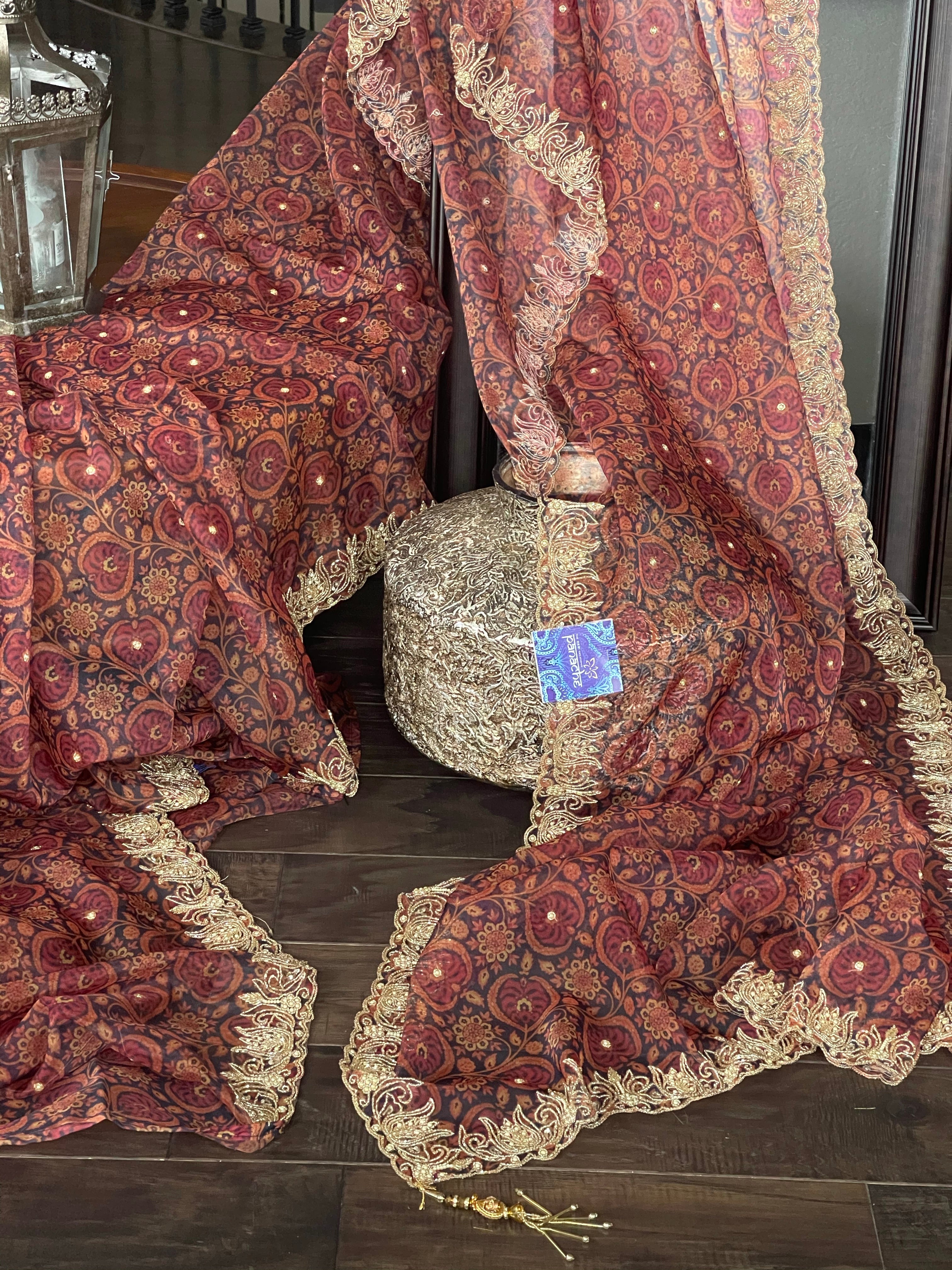 Designer Inspired Organza - Kalamkari Cutdana