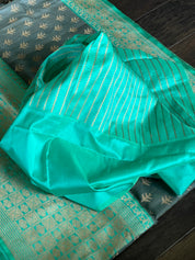 Pure Tassur Silk Banarasi - Grey Sea Green