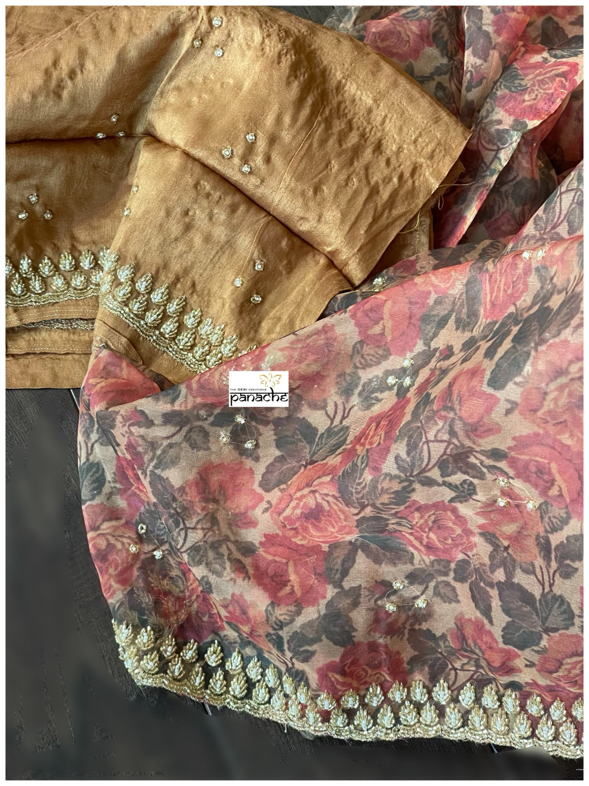 Designer Organza Floral - Maroon Multi Floral