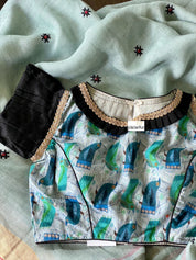 Designer Blouse - Sea Green Bird Design