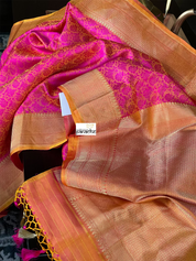 Katan Silk Tanchui Banarasi - Magenta Pink Antique Zari