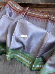 Pure Tussar Silk - Grey Mauve Green