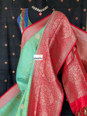 Pure Tassur Silk Banarasi - Sea Green Red