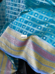 Organza Silk Banarasi - Blue Checkered