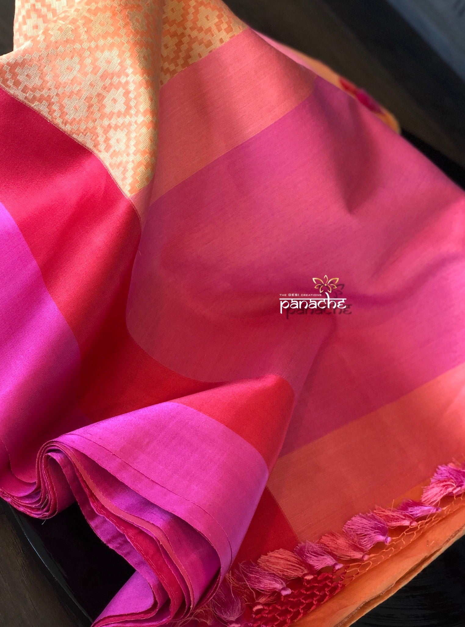 Silk Cotton Banarasi - Peach Pink Woven