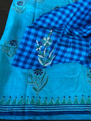 Tussar Silk Kantha Stitch -  Firozi