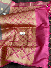 Pure Kora by Katan Silk Kadwa Banarasi - Light Grey Mauve Antique Zari