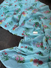 Designer Georgette Sequin Floral  - Sea Blue