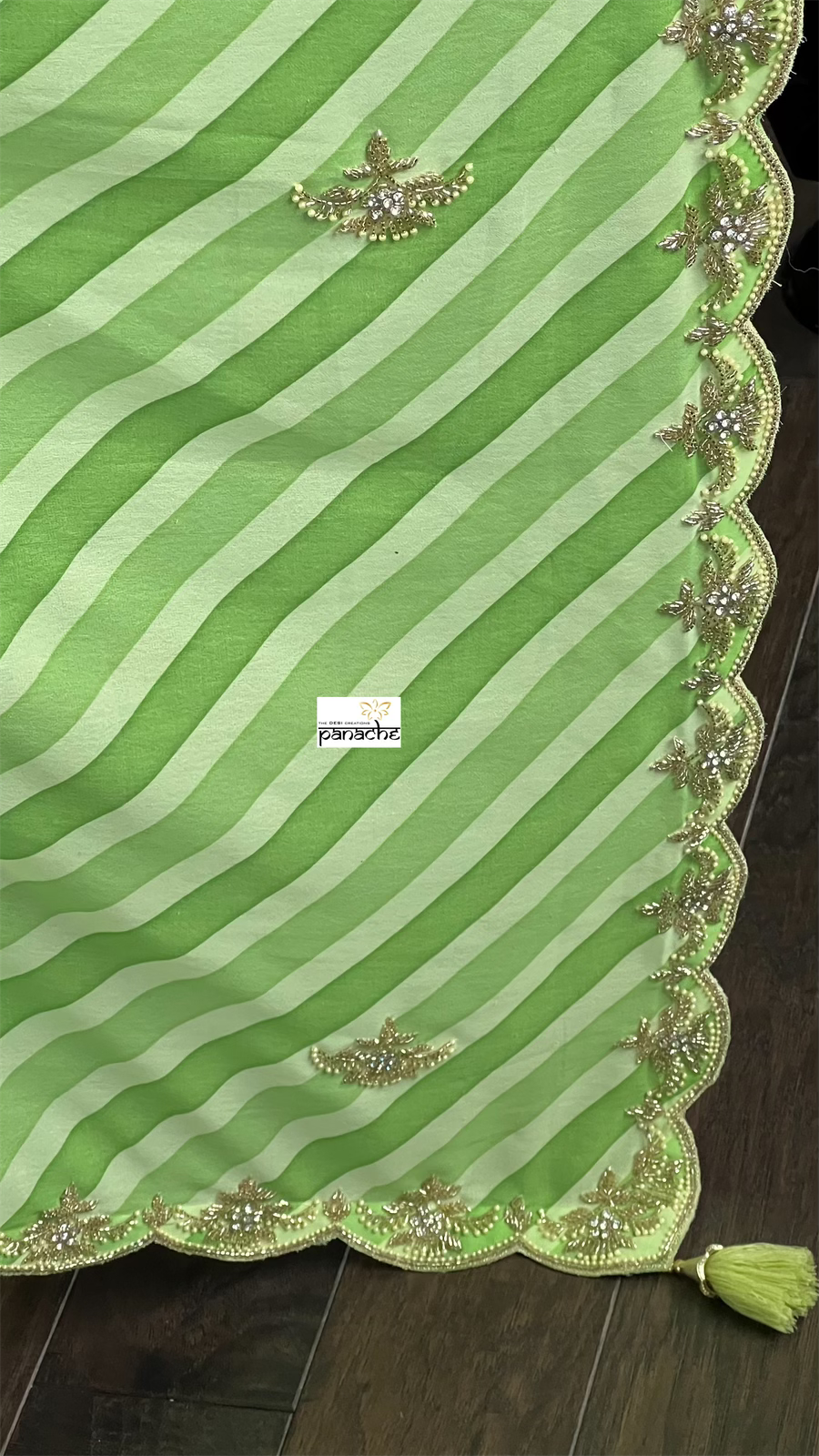 Designer Georgette - Light Green Leheriya Embroidered