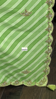 Designer Georgette - Light Green Leheriya Embroidered