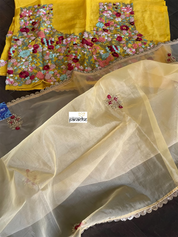 Designer Organza - Lemon Yellow mukaish Embroidered