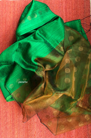 Matka Silk - Green Rusty Brown golden Zari Buta