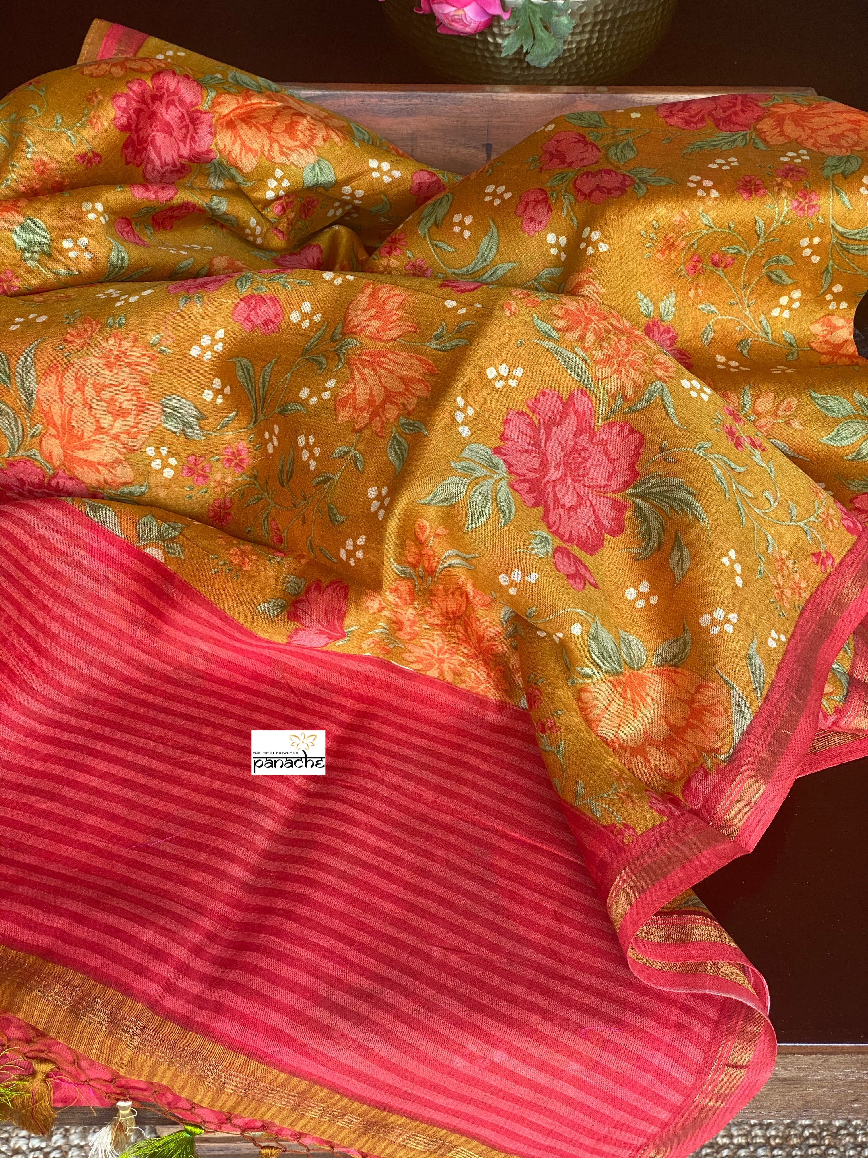Cotton Mulmul Floral - Golden Ochre Yellow