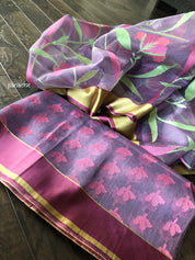 Pure Organza by Tussar Silk Banarasi - Lilac Resham Jamdani woven