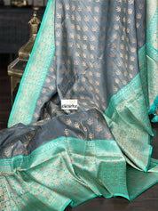Pure Tassur Silk Banarasi - Grey Sea Green
