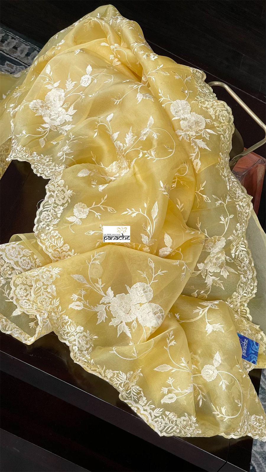 Designer Organza - Yellow Embroidered