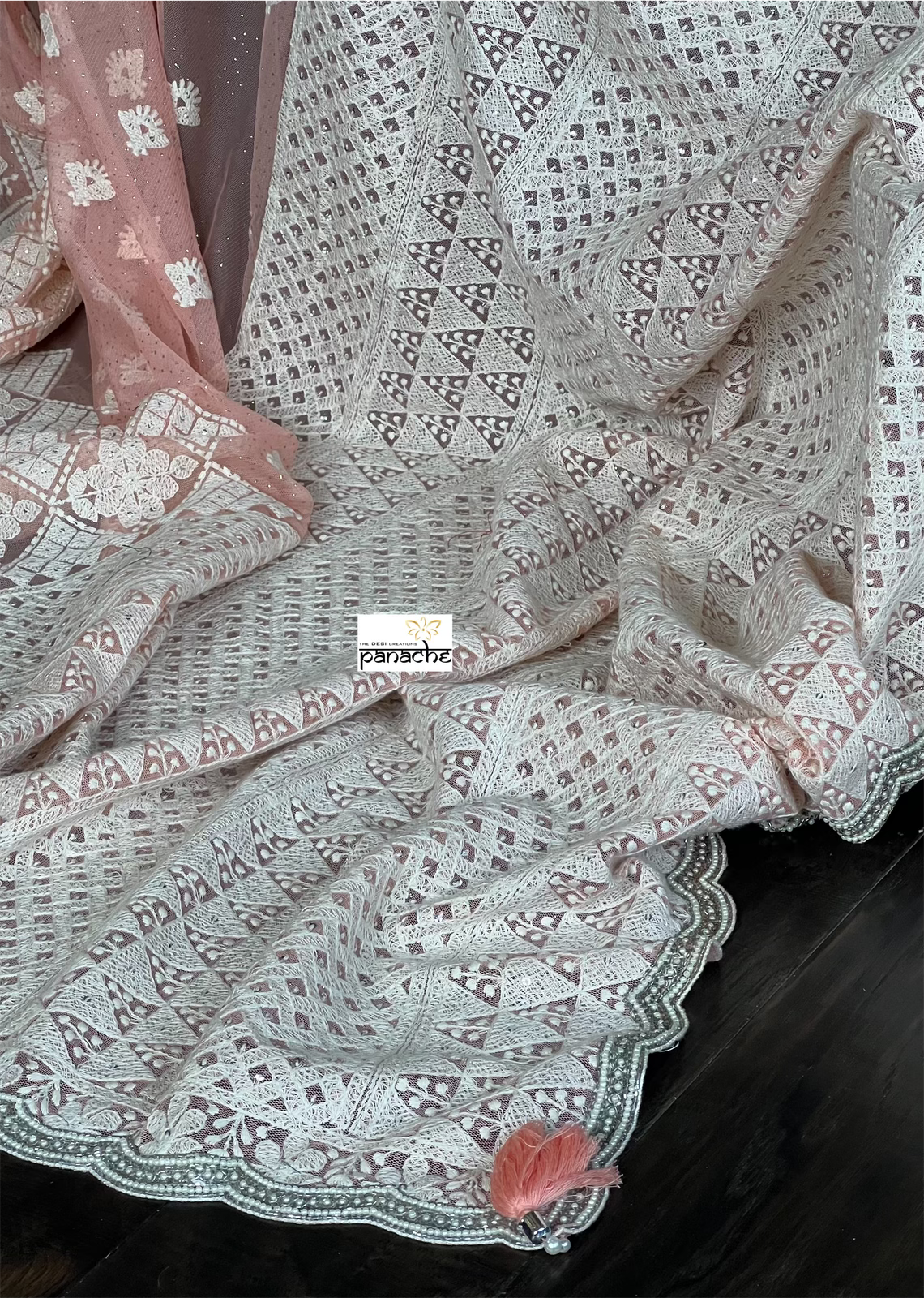 Designer Pure Net Embroidered - Peach