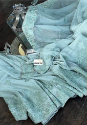 Designer Pure Net Embroidered - Sage Golden