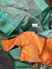 Tissue Chanderi Silk - Green Golden Zari
