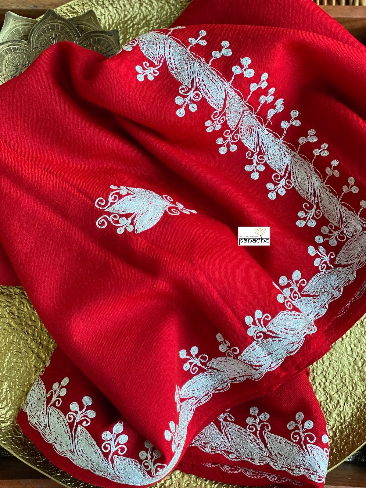 Kashmiri Stole - Red Zari Ariwork