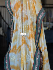Designer Georgette Sequin Saree - Yellow Orange Tie Dye