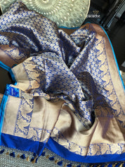 Tanchoi Silk Banarasi - Blue Antique Golden Zari