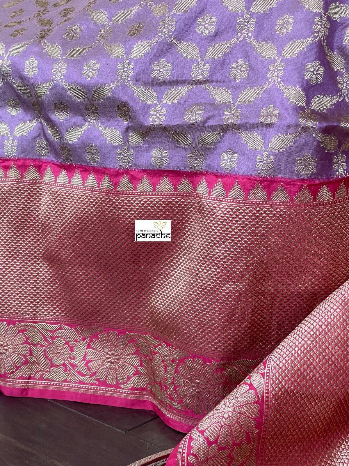 Pure Silk Banarasi - Lavender Mauve Pink Antique Golden Zari