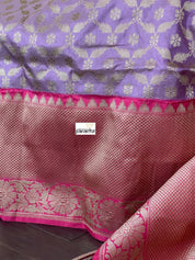 Pure Silk Banarasi - Lavender Mauve Pink Antique Golden Zari