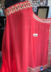 Designer Chiffon- Red Zari border