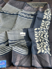 Pure Tussar Silk Printed -  Beige Black