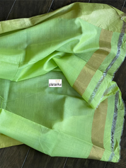 Pure Malmal Cotton Banarasi - Pista Green Kadwa Zari Woven