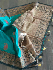 Tussar Silk Banarasi - Firozi Blue Black Meenakari