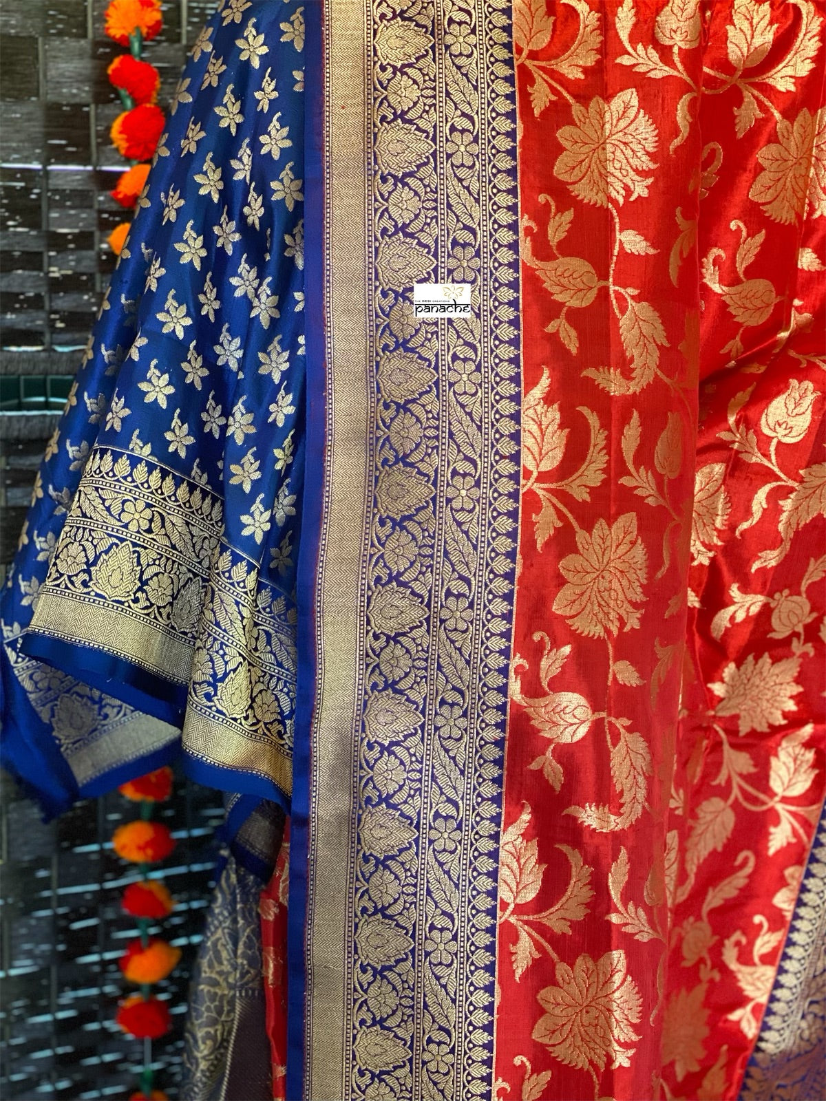 Pure Silk Banarasi - Red Blue
