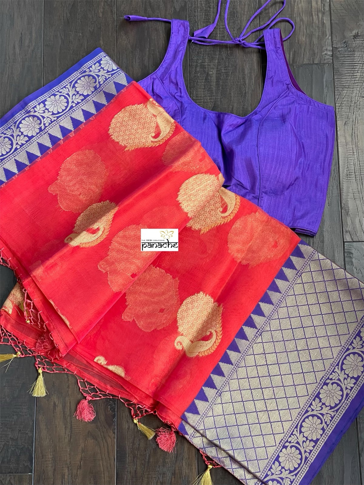Kora Silk Banarasi - Pink Orange Dual shaded