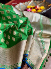 Silk Banarasi - Green Silver Golden Zari