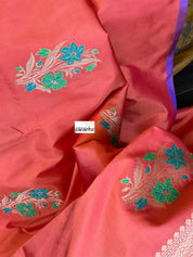 Katan Silk Banarasi - Red Orange Meenakari