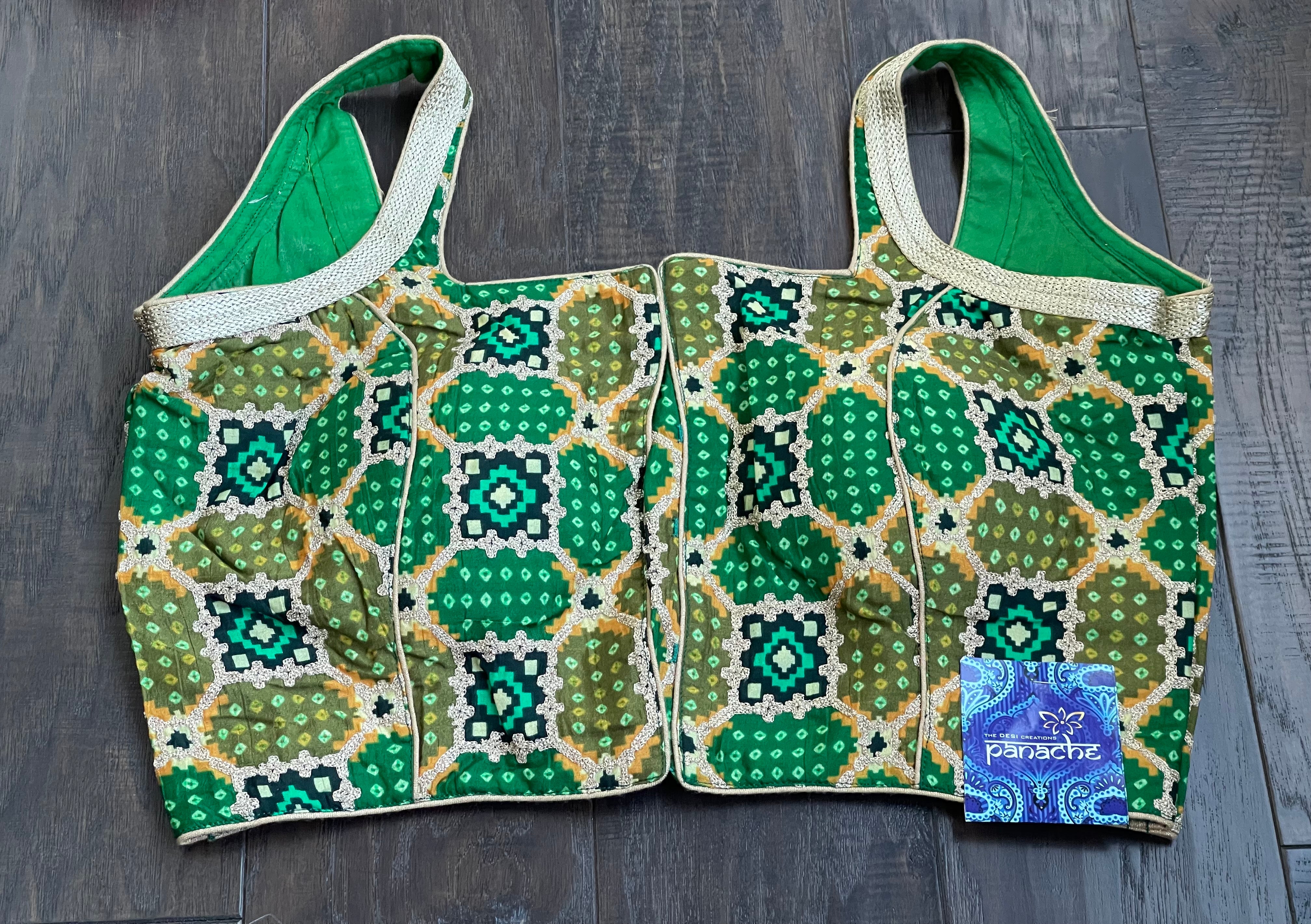 Designer Blouse - Green Black Woven
