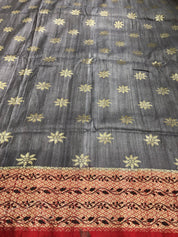 Tussar Georgette Banarasi- Grey Maroon Black