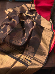 Tussar Dupion Silk Banarasi - Black Red
