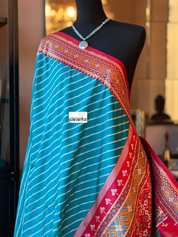 Soft Silk Patola Banarasi - Firozi Blue Red Antique Golden Zari