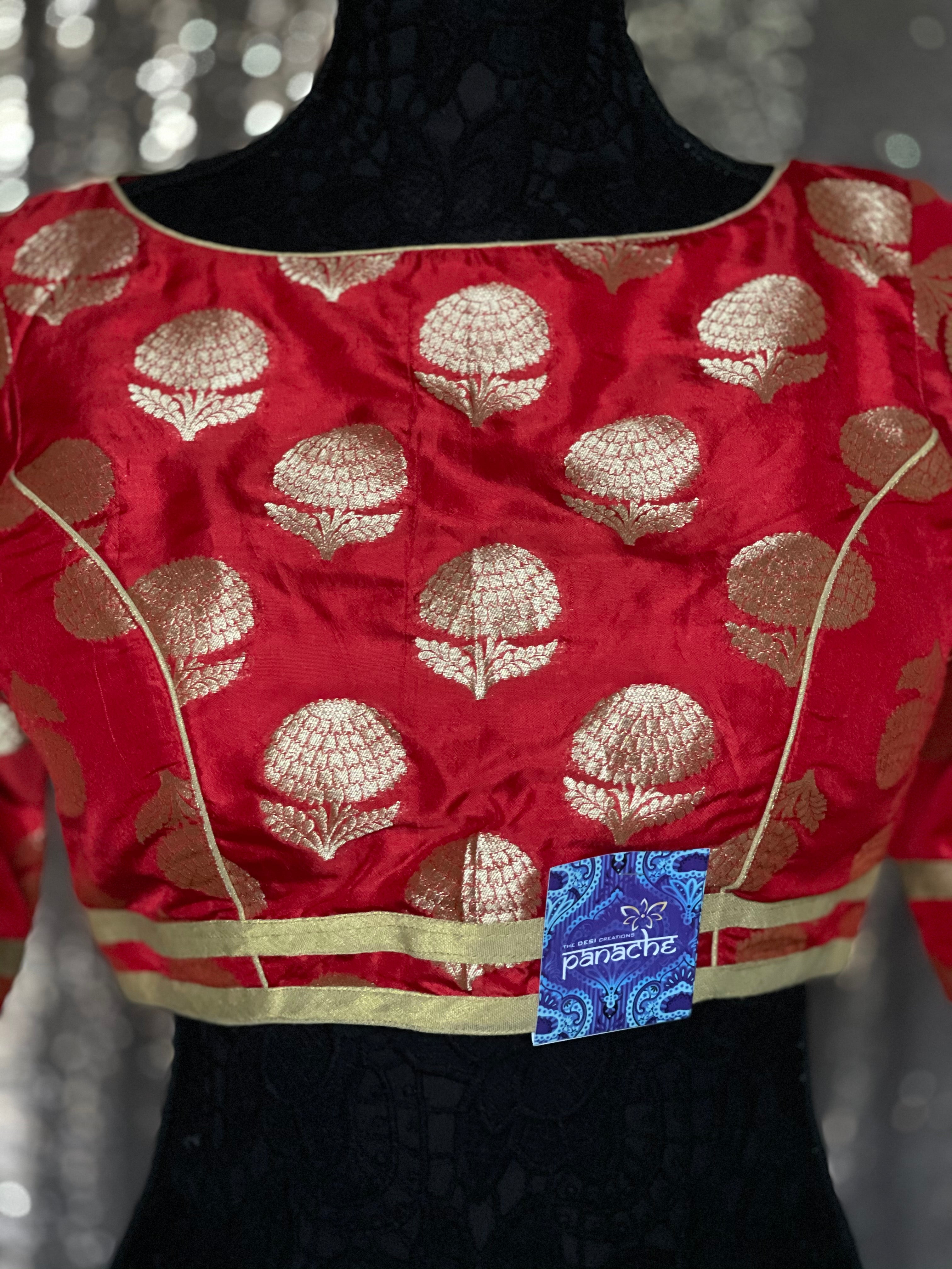 Designer Blouse - Red Golden Zari