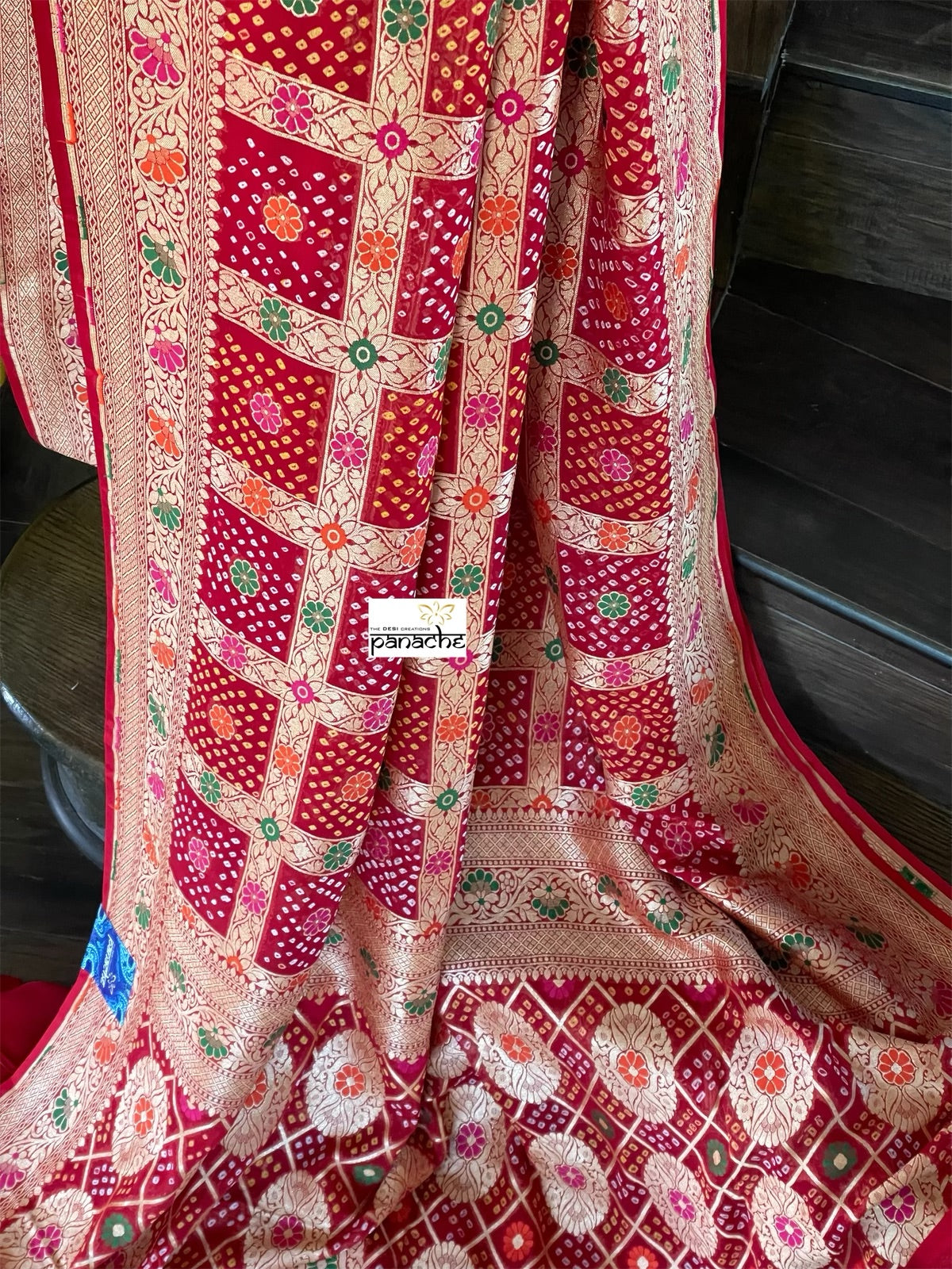 Bandhej Khaddi Georgette Banarasi - Red Gharchola