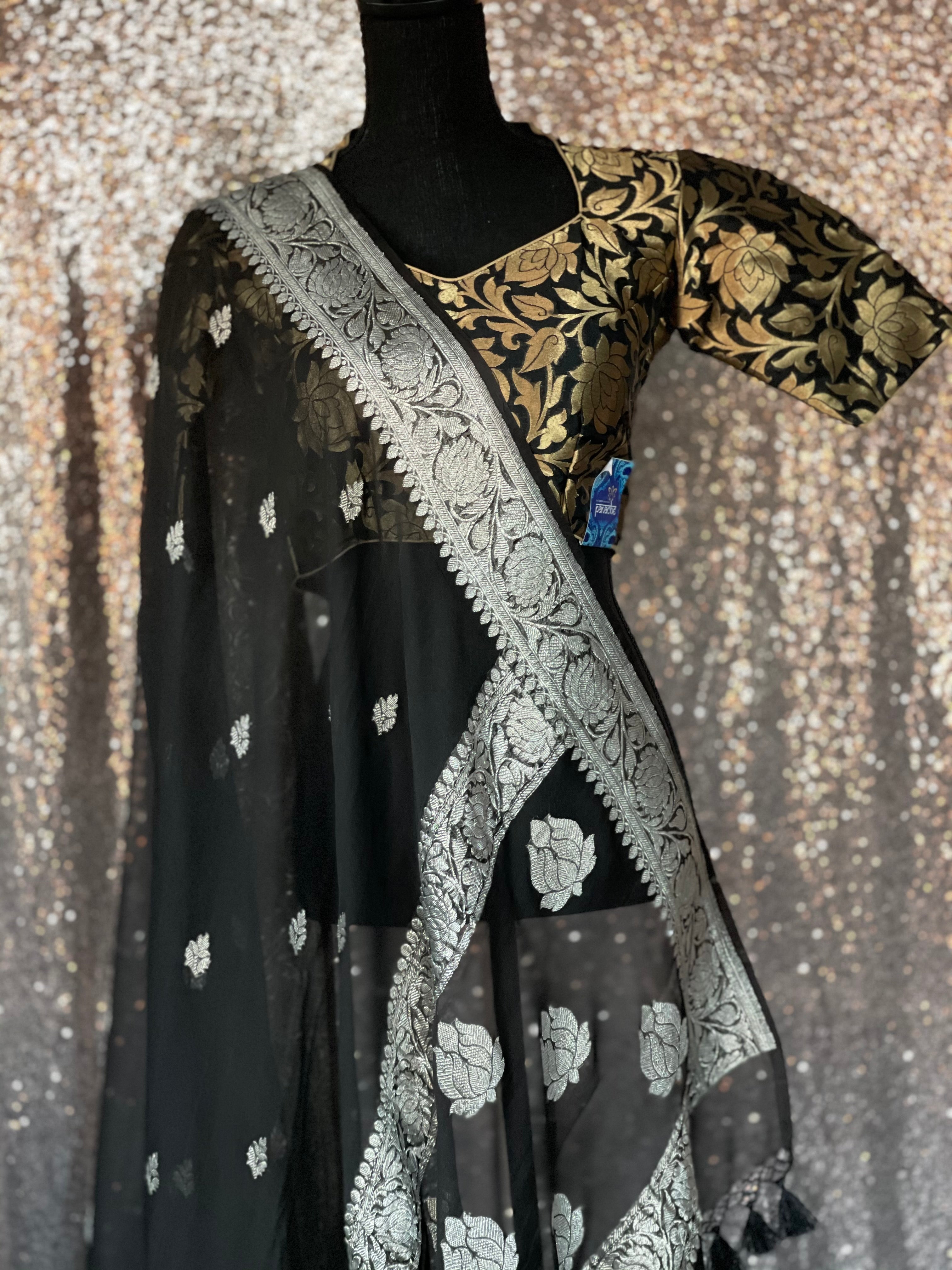 Designer Blouse - Black Zari Jangla woven 2