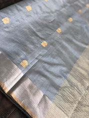 Pure Chanderi Silk - Grey Silver Meenakari