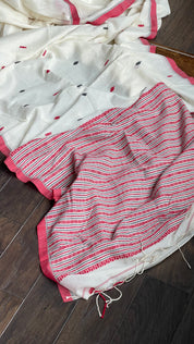 Pure Khadi Cotton Handloom - Beige Red Woven