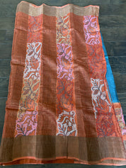 Pure Tussar Silk Kantha Stitch - Grey Rust