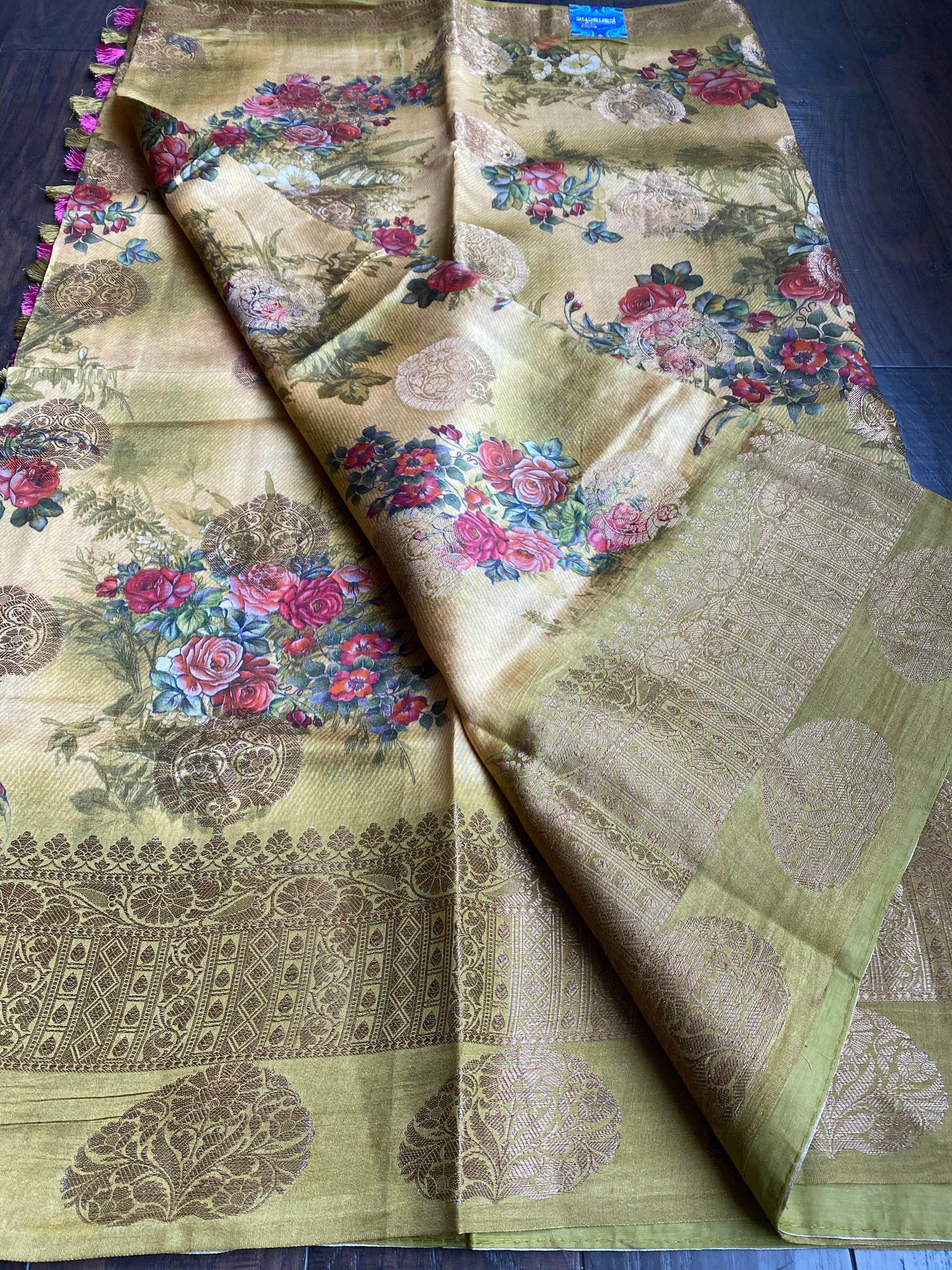 Chiniya Silk Banarasi Floral - Ochre Yellow